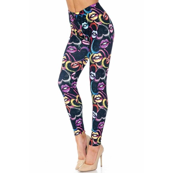 Reg One Size Creamy Soft Colorful Lips And Hearts Leggings - USA‎ Fashion - Picture 6 of 7